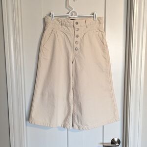Banana Republic Off-white Wide Leg Capri Pants Culottes sz 4 - Button Fly